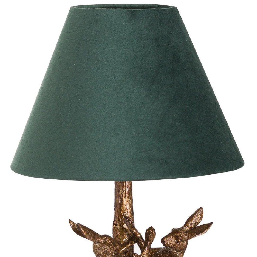 Britalia BR20695 Antique Gold Marching Hares Sculpture Vintage Table Lamp with Green Velvet Shade 48cm - Image 4