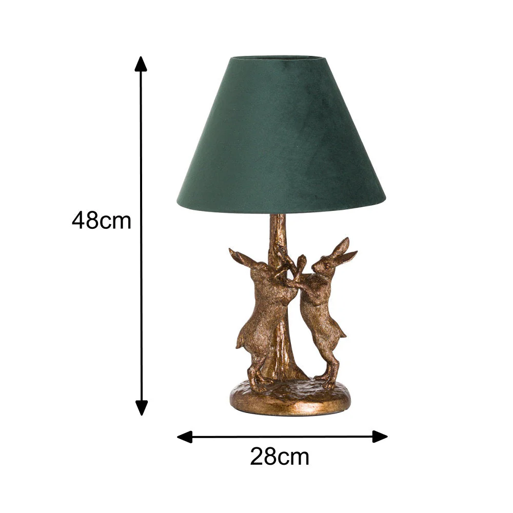 Britalia BR20695 Antique Gold Marching Hares Sculpture Vintage Table Lamp with Green Velvet Shade 48cm - Image 5