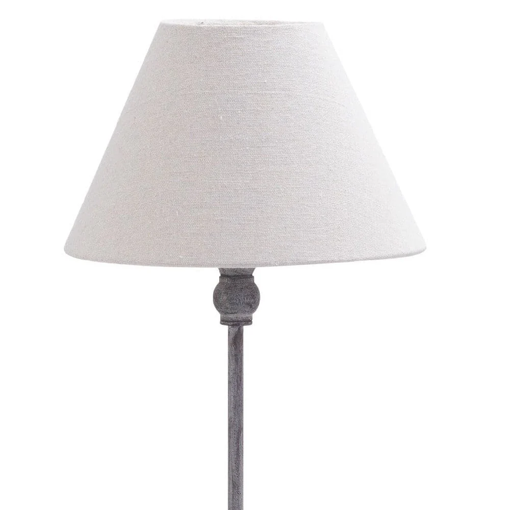 Britalia BR21285 Grey Washed Wood Vintage Rustic Candlestick Table Lamp with Linen Shade 59cm - Image 2