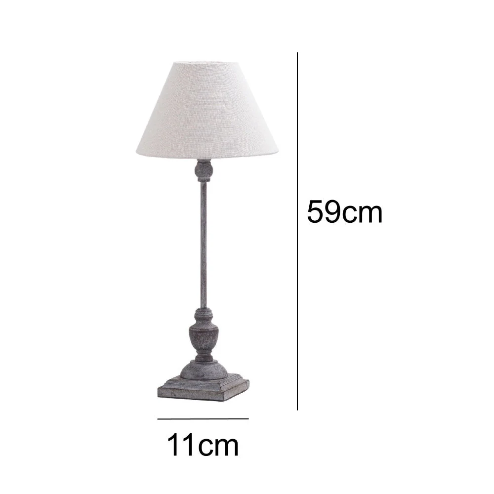 Britalia BR21285 Grey Washed Wood Vintage Rustic Candlestick Table Lamp with Linen Shade 59cm - Image 4