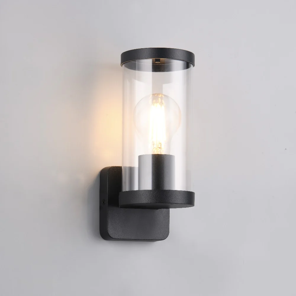 Matt Black Modern Outdoor Wall Lamp with Clear Glass Shade 23cm - Image 2