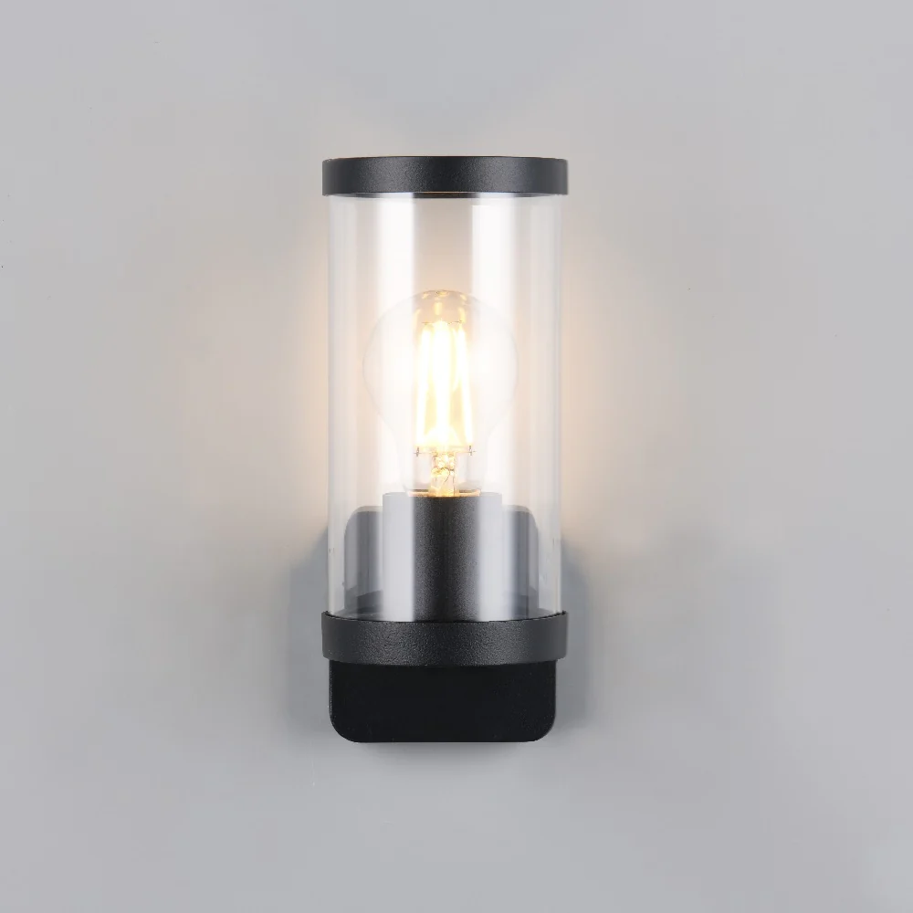 Matt Black Modern Outdoor Wall Lamp with Clear Glass Shade 23cm - Image 3