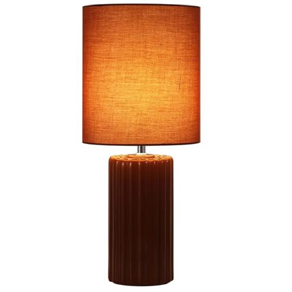 Burnt Orange Ribbed Ceramic Vintage Table Lamp with Linen Drum Shade 51cm - Image 2