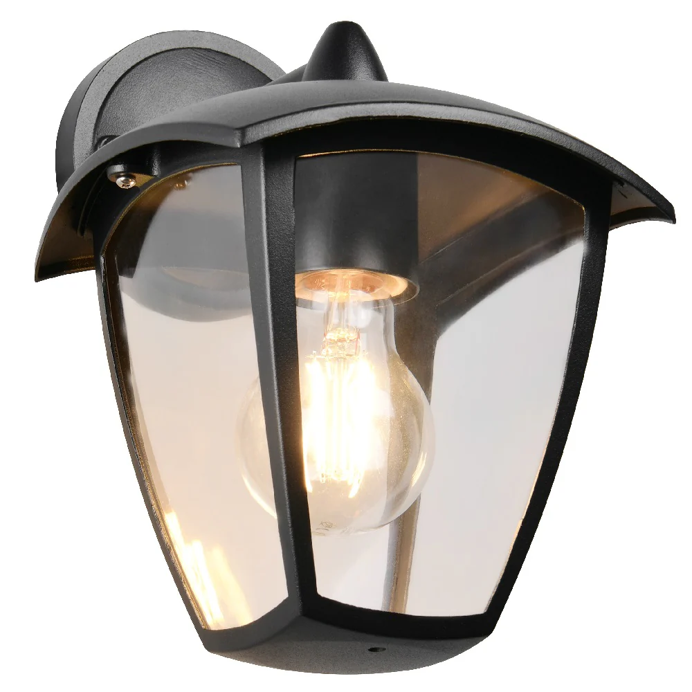 Black and Clear Outdoor Modern Down Lantern Wall Light IP44 - Image 3