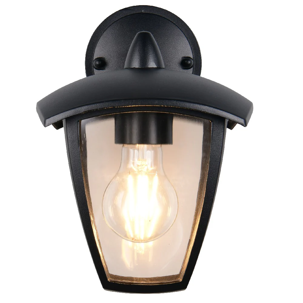 Black and Clear Outdoor Modern Down Lantern Wall Light IP44 - Image 4