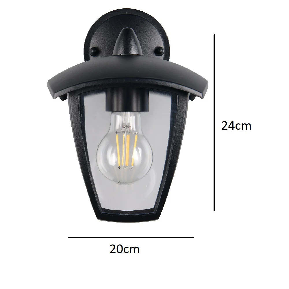Black and Clear Outdoor Modern Down Lantern Wall Light IP44 - Image 5