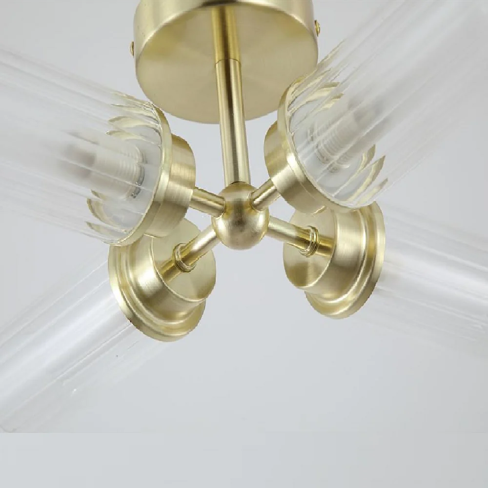 Satin Brass & Ribbed Glass Bathroom Vintage 4 Lamp Ceiling Light 390mm - Image 3