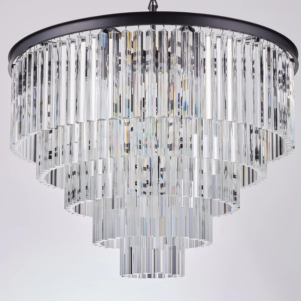 Matt Black and Crystal Glass 5 Tier Modern 16 Lamp Chandelier Ceiling Pendant 80cm - Image 2