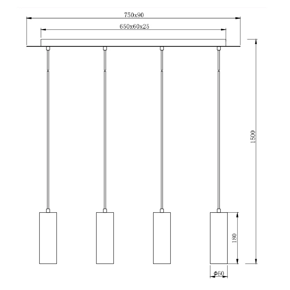 Britalia BR312400432 Matt Black Modern 4 Lamp Cylindrical Spot Bar Pendant Light - Image 3