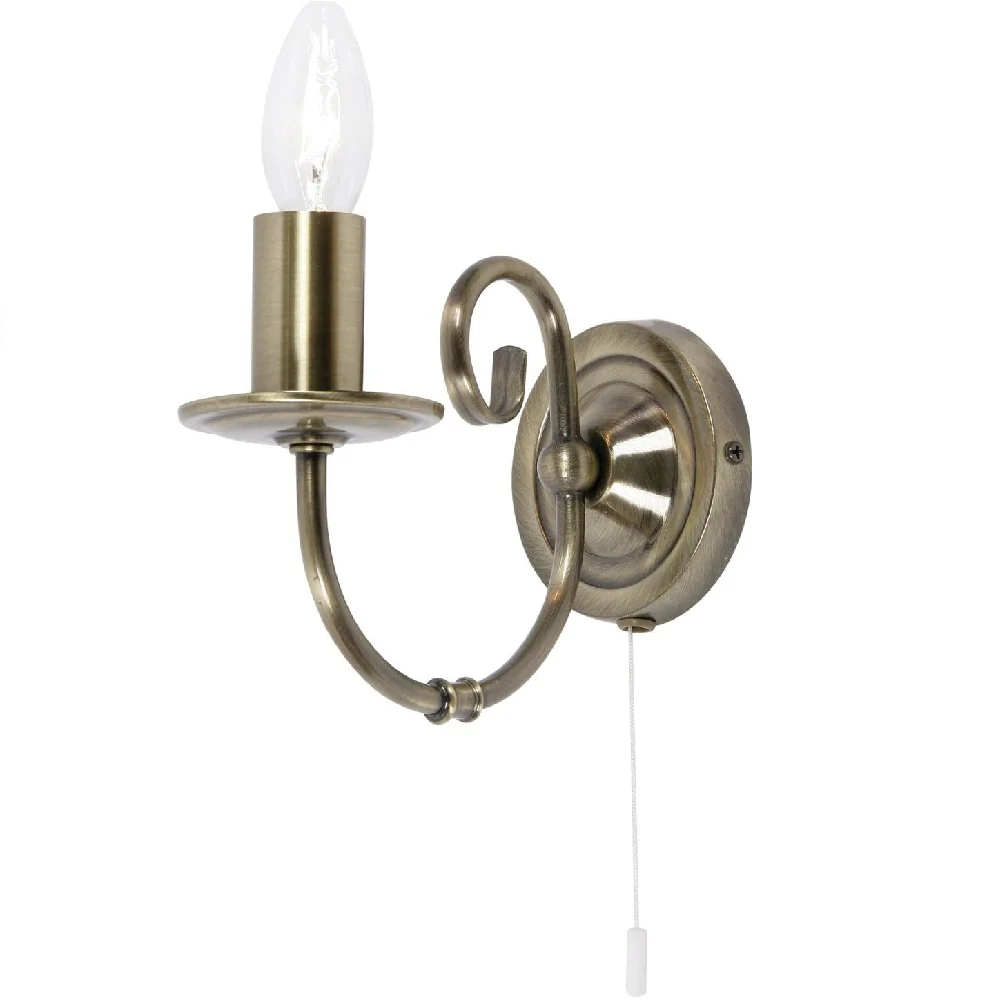 Antique Brass Single Lamp Vintage Traditional Wall Light with Pull Switch - 150mm - Image 3