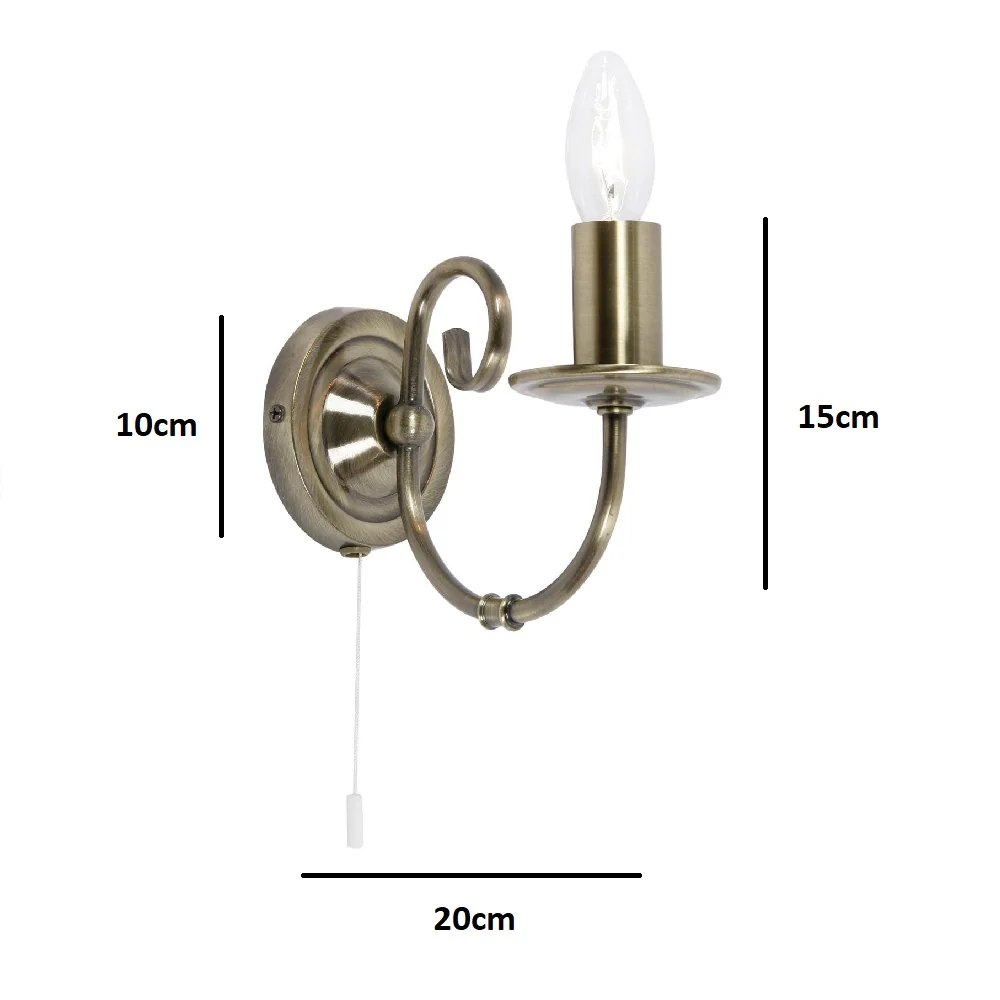 Antique Brass Single Lamp Vintage Traditional Wall Light with Pull Switch - 150mm - Image 4