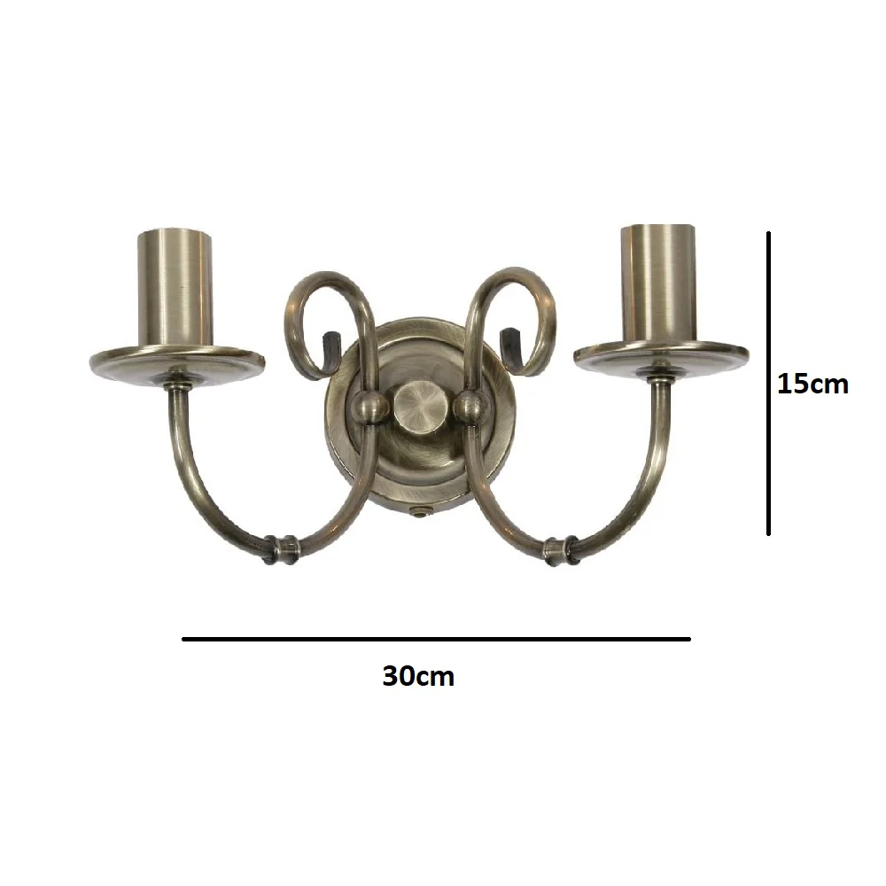 Antique Brass Twin Lamp Vintage Traditional Wall Light with Pull Switch - 300mm - Image 4