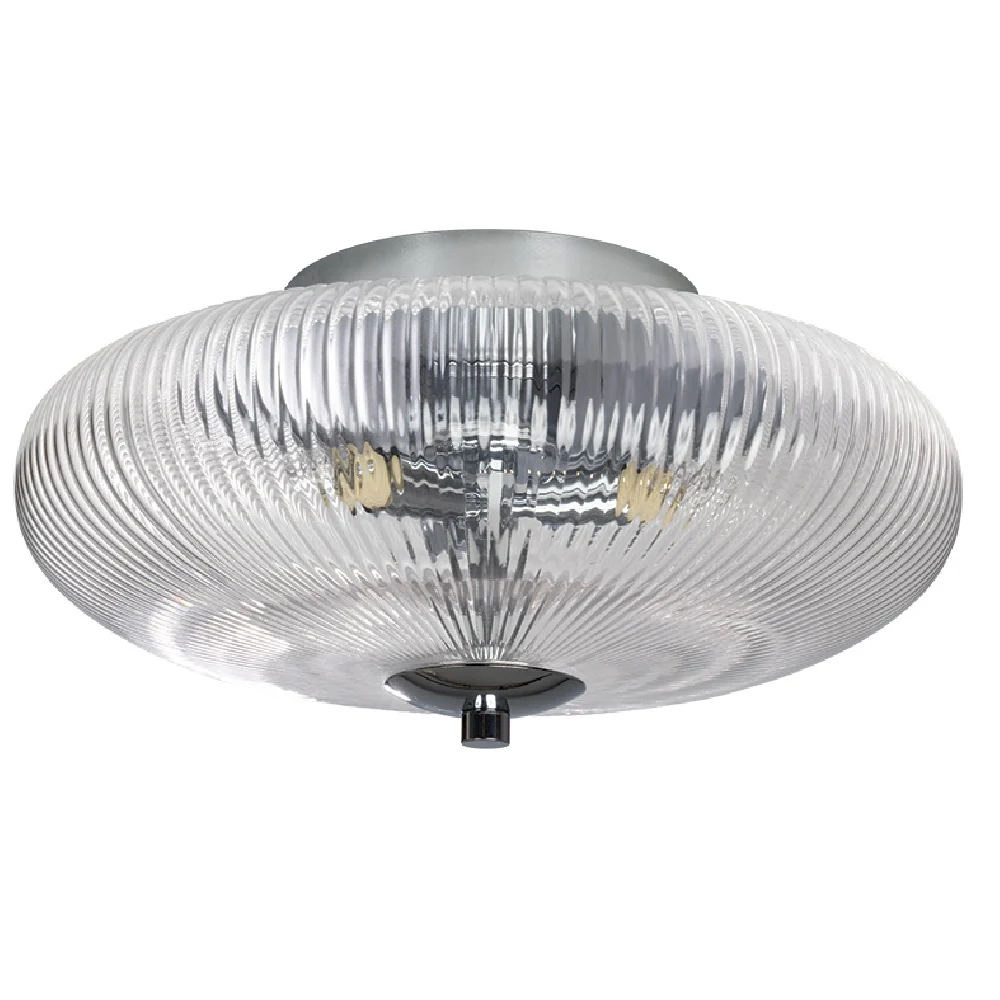 Polished Chrome Ribbed Glass Vintage Domed Flush Ceiling Light 30cm