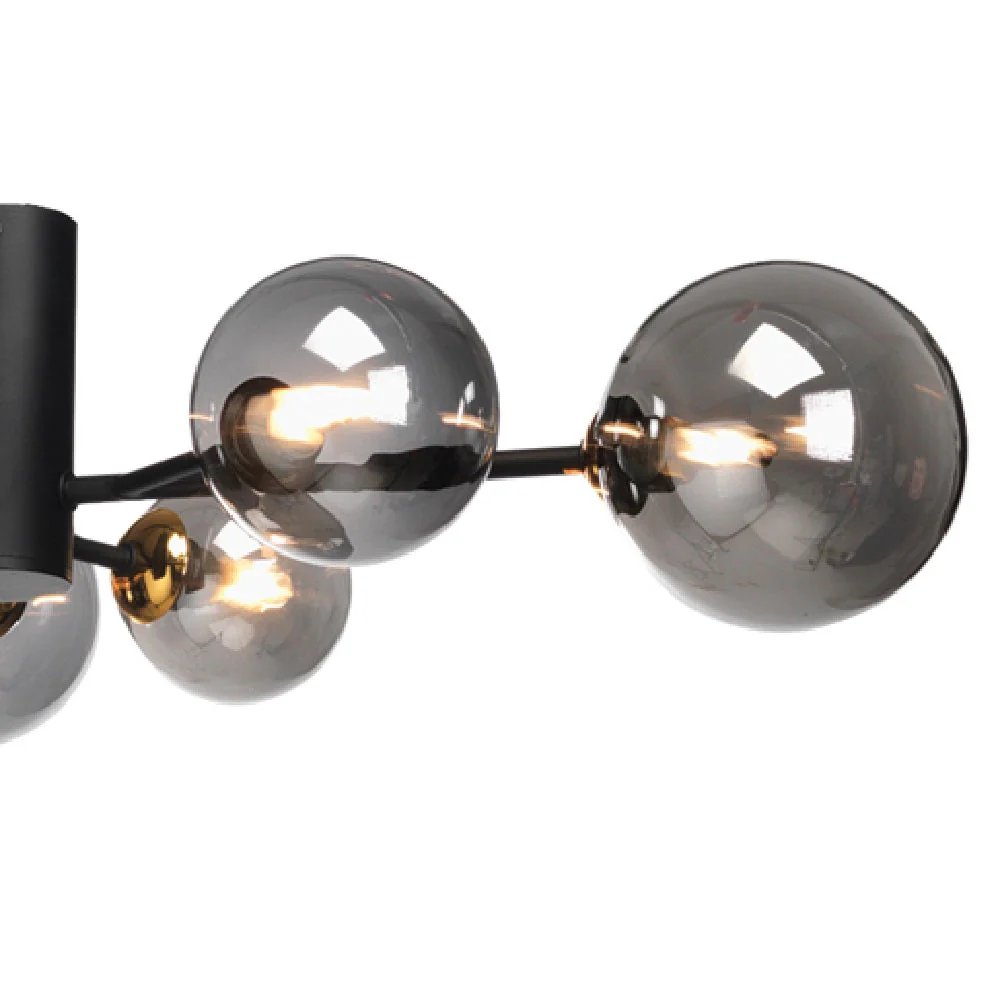 Britalia BR4284/6 BK Black & Gold Vintage 6 Lamp Semi Flush with Smoked Glass Shades 62cm - Image 2