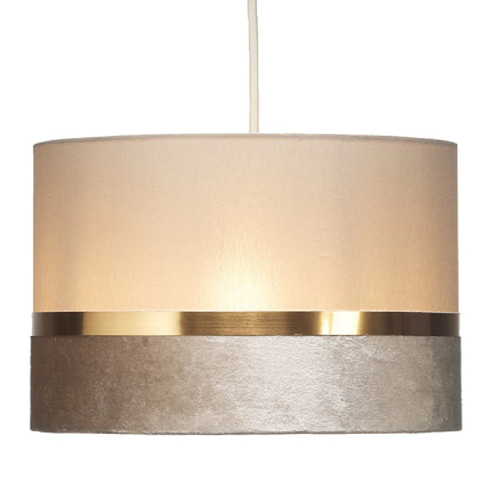 Britalia BR452/12 BG Beige Velvet & Fabric Drum Pendant Shade with Gold Metallic Band 30cm - Image 3