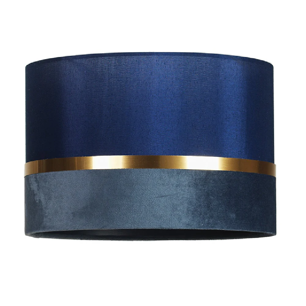 Britalia BR452/12 NA Navy Blue Velvet & Fabric Drum Pendant Shade with Gold Metallic Band 30cm - Image 2