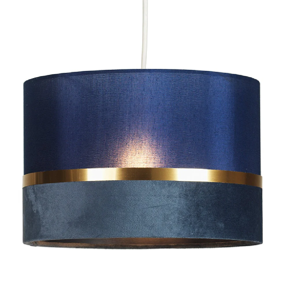 Britalia BR452/12 NA Navy Blue Velvet & Fabric Drum Pendant Shade with Gold Metallic Band 30cm - Image 3