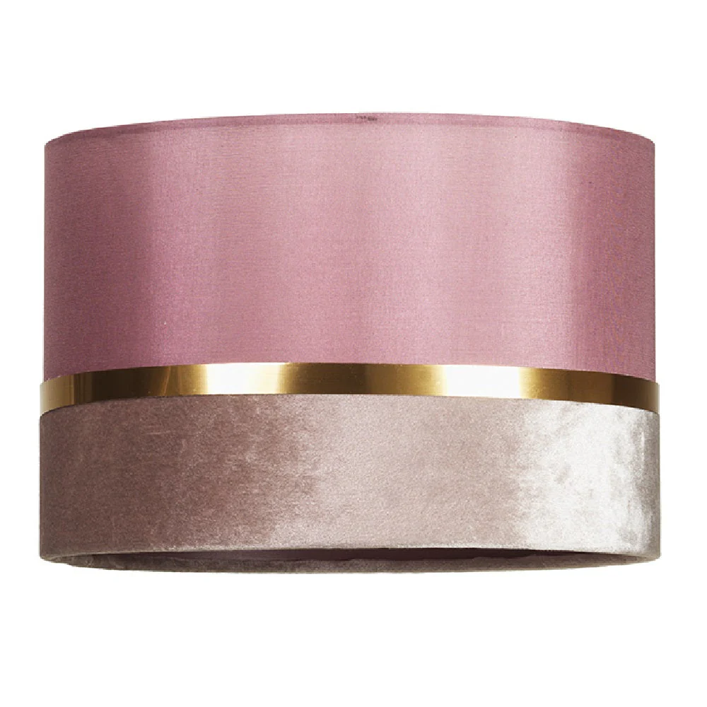 Britalia BR452/12 PI Pink Velvet & Fabric Drum Pendant Shade with Gold Metallic Band 30cm - Image 2