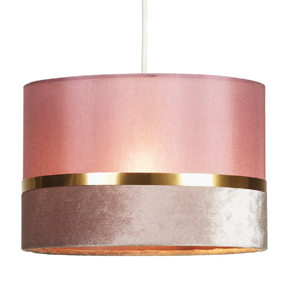 Britalia BR452/12 PI Pink Velvet & Fabric Drum Pendant Shade with Gold Metallic Band 30cm - Image 3