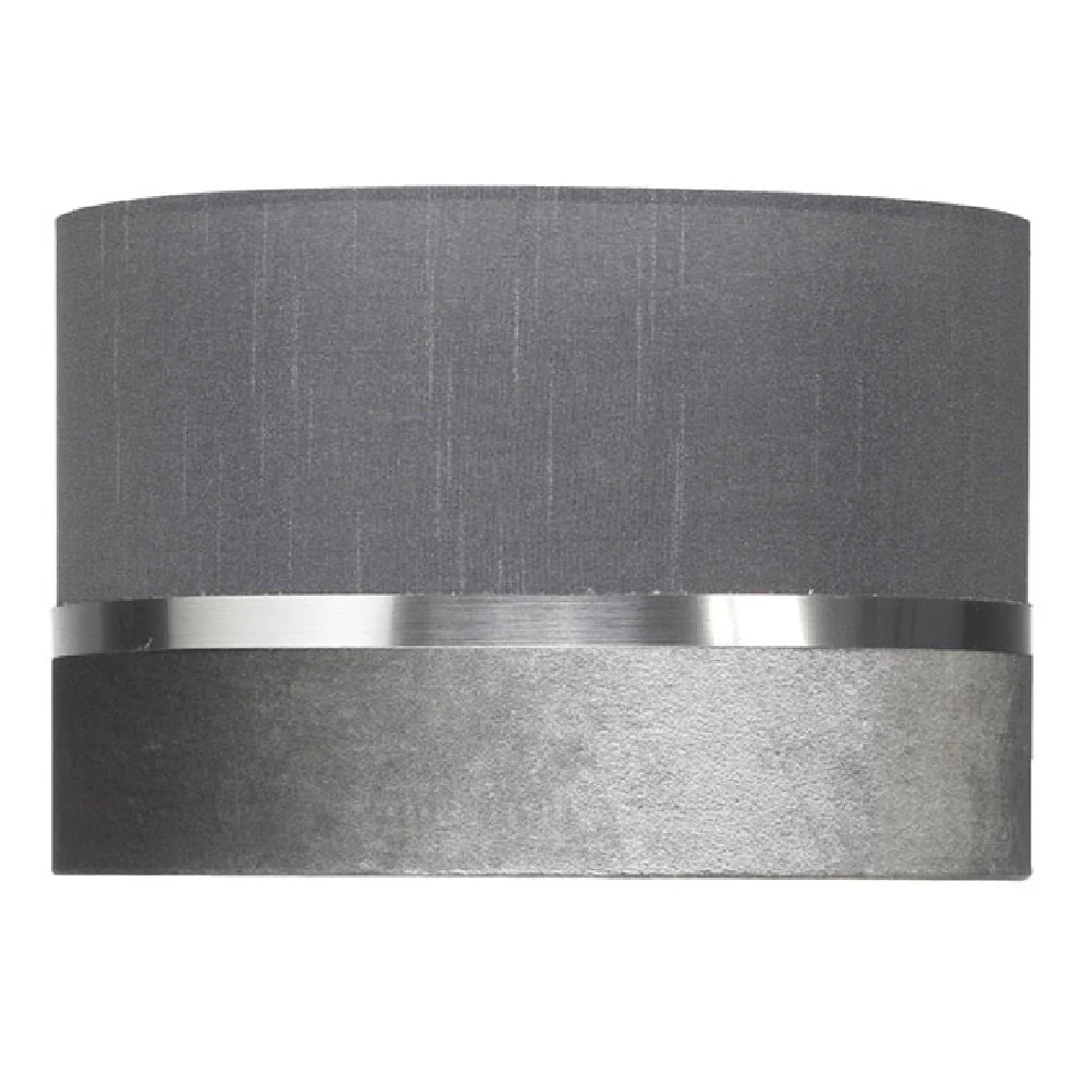 Britalia BR452/12 SG Soft Grey Velvet & Fabric Drum Pendant Shade with Silver Metallic Band 30cm - Image 2