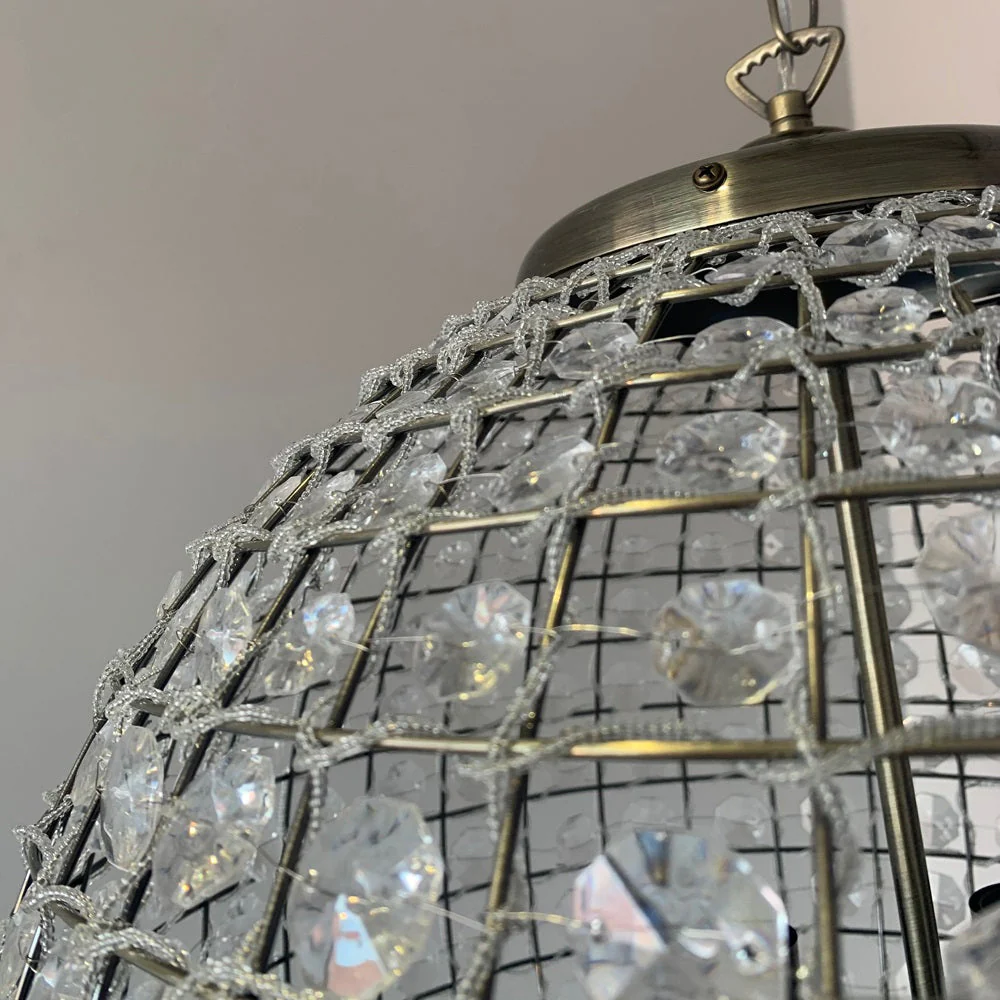 Britalia BR4530/45 AB Antique Brass & Faceted Crystal Vintage Round Globe Pendant 45cm - Image 2