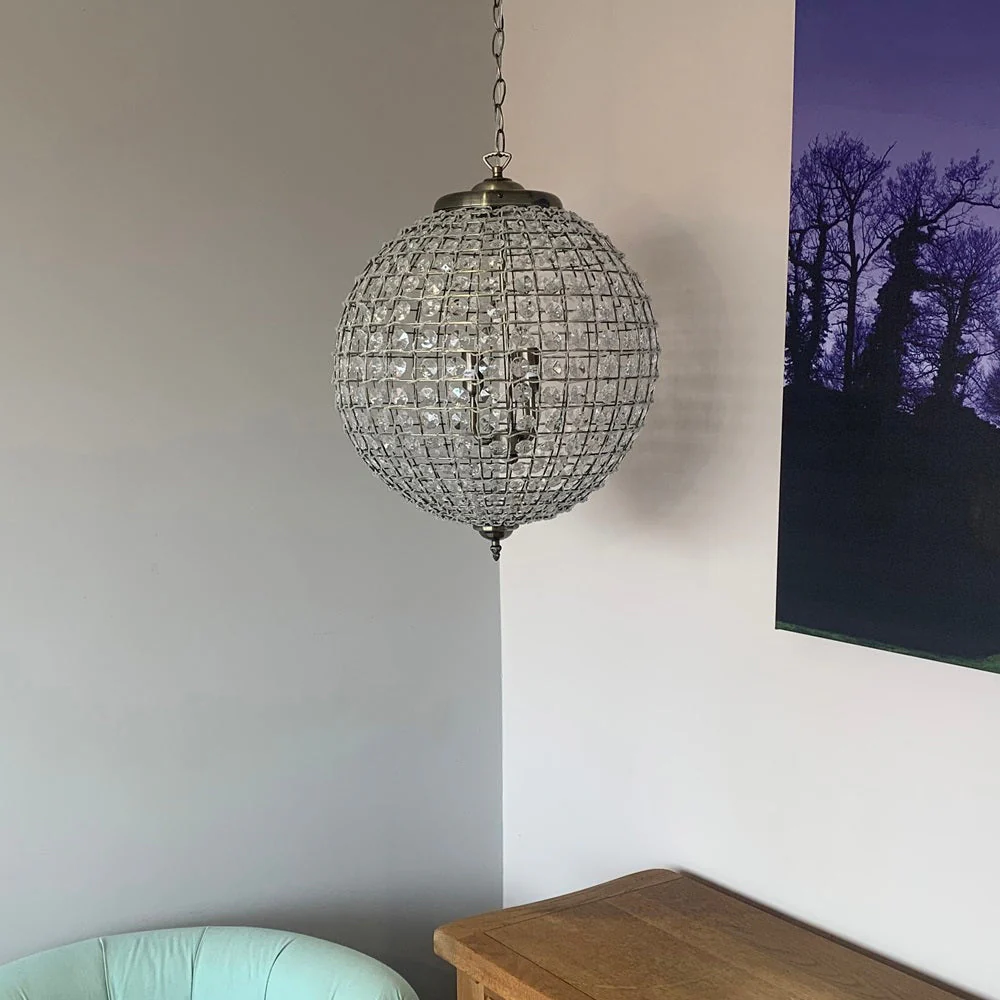 Britalia BR4530/45 AB Antique Brass & Faceted Crystal Vintage Round Globe Pendant 45cm - Image 4