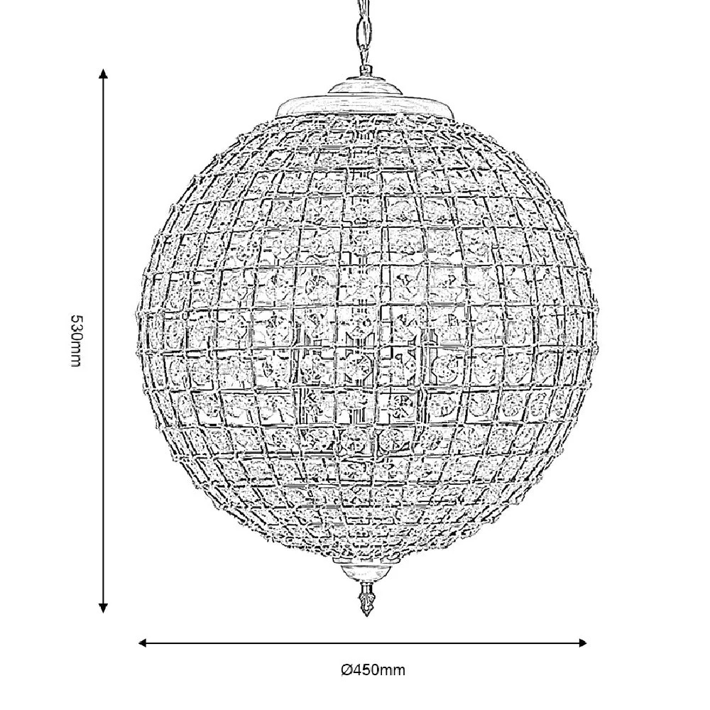 Britalia BR4530/45 AB Antique Brass & Faceted Crystal Vintage Round Globe Pendant 45cm - Image 5