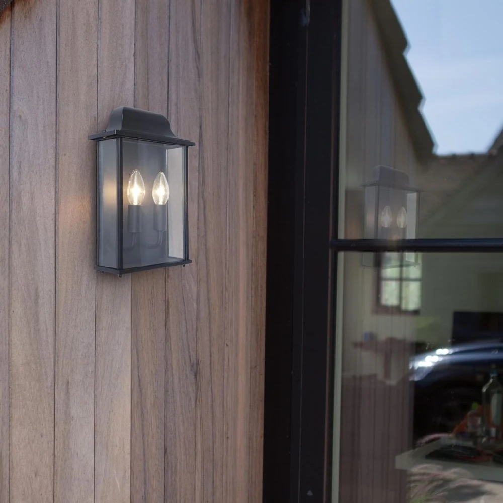 Britalia BR5029601425 Black Outdoor Vintage Flush Coach Lantern 2 Lamp Wall Light - Image 3