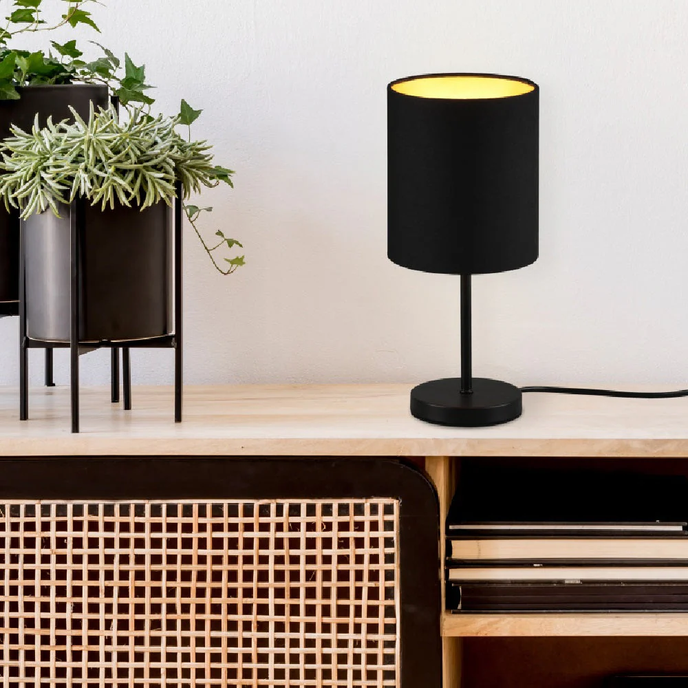 Britalia BR50491080 Matt Black Modern Stem Slimline Table Lamp with Drum Shade 28cm - Image 4