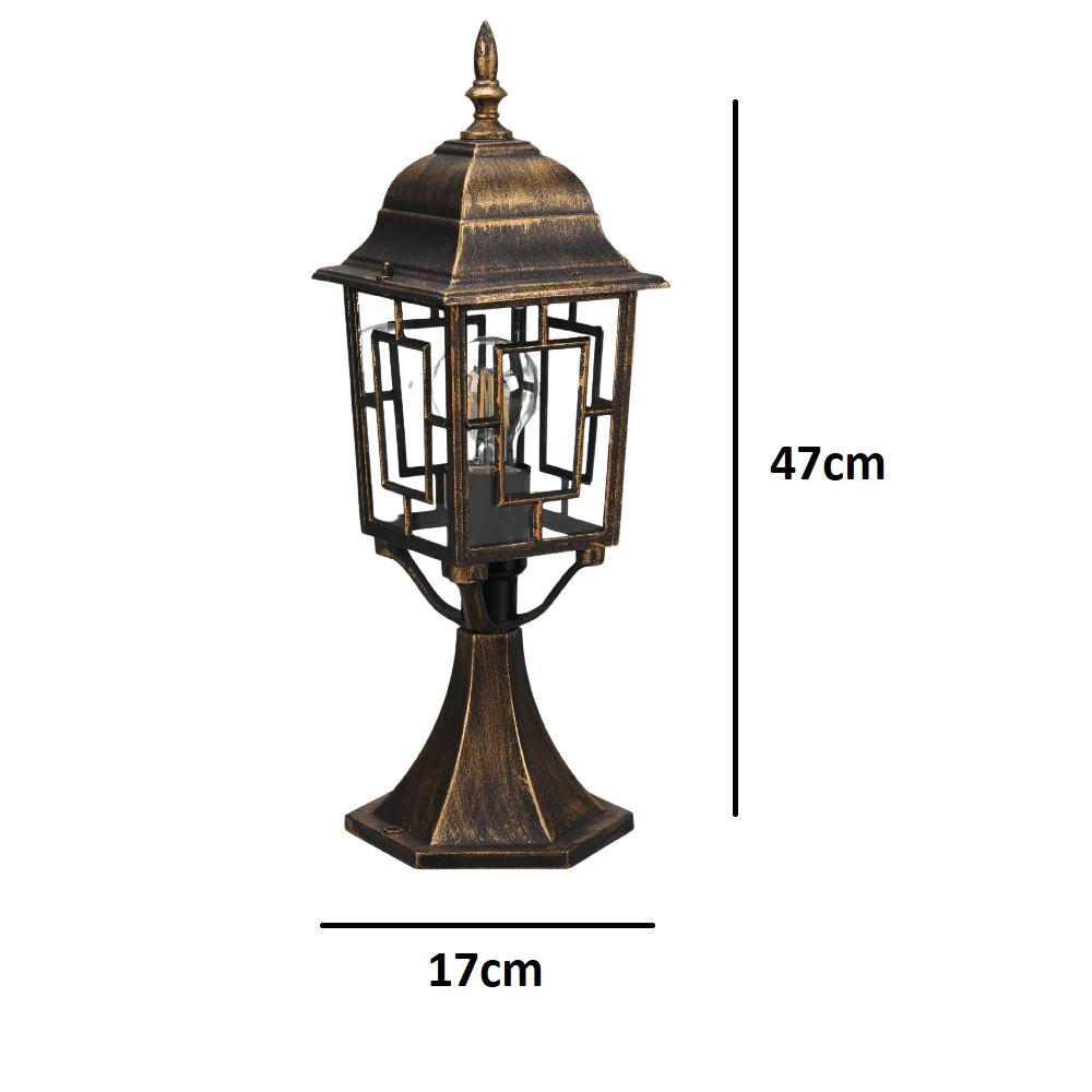 Antique Brass and Clear Glass Vintage Outdoor Lantern Pedestal Post Light 47cm - Image 5