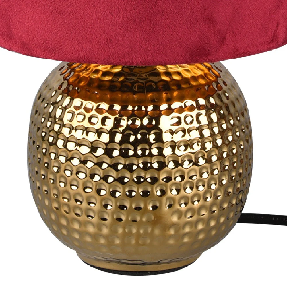 Britalia BR50821010 Gold Ceramic Hammered Globe Table Lamp with Red Velvet Shade 26cm - Image 2