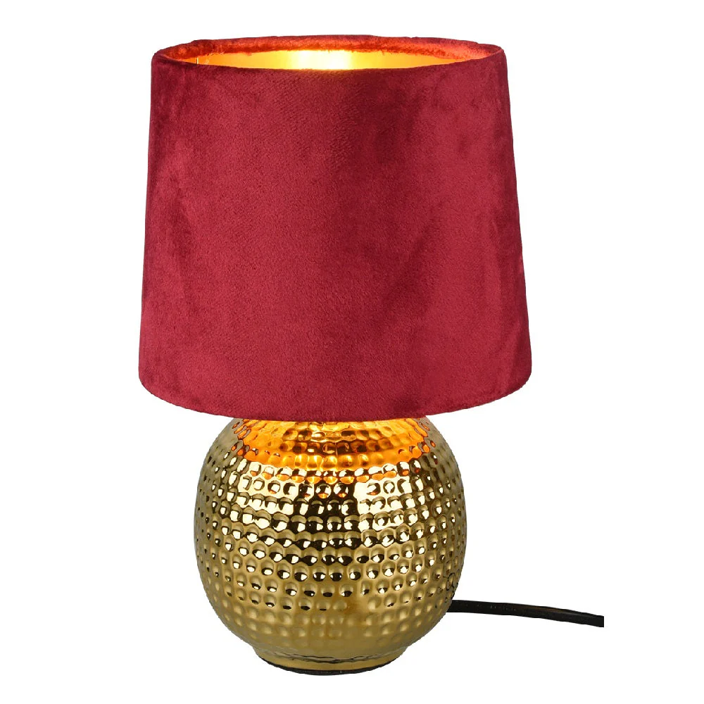 Britalia BR50821010 Gold Ceramic Hammered Globe Table Lamp with Red Velvet Shade 26cm - Image 3