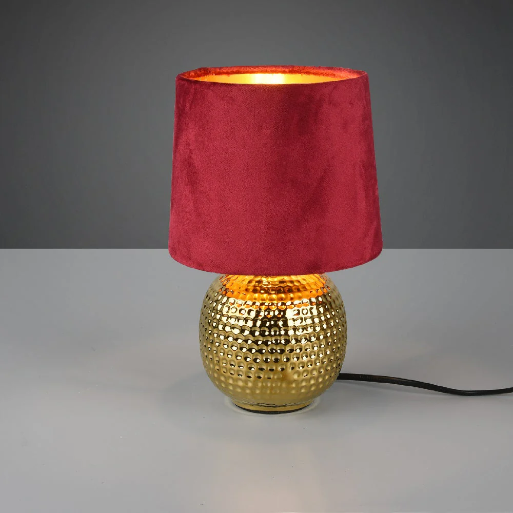 Britalia BR50821010 Gold Ceramic Hammered Globe Table Lamp with Red Velvet Shade 26cm - Image 4