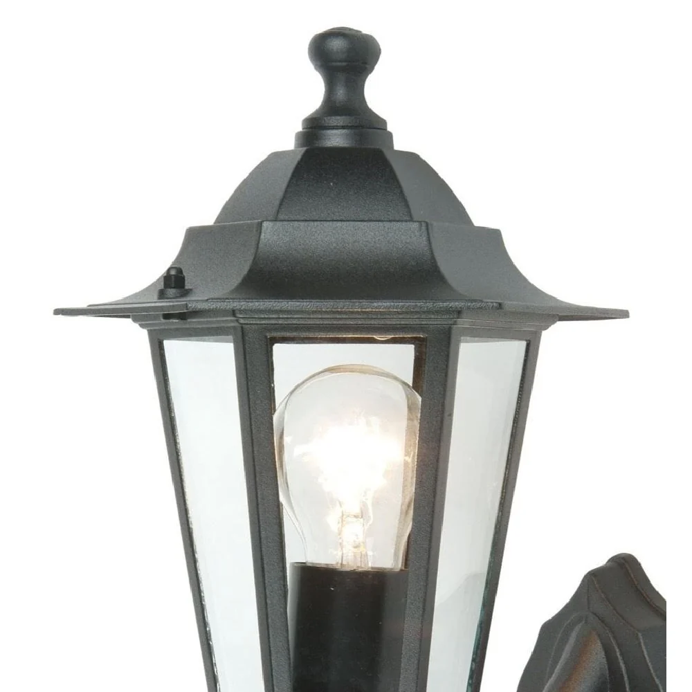 Britalia BR5112102012 Black & Clear Glass Panels Outdoor Vintage Coach Up Lantern Wall Light - Image 2