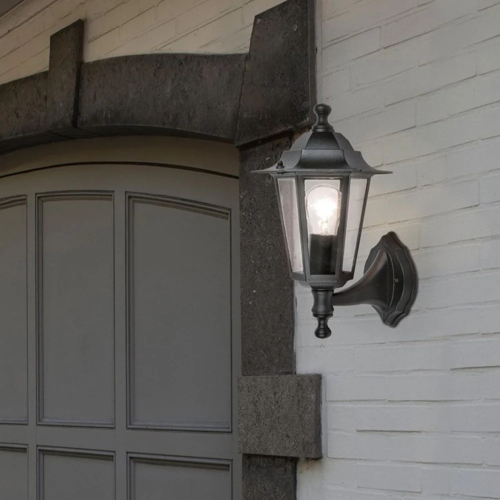 Britalia BR5112102012 Black & Clear Glass Panels Outdoor Vintage Coach Up Lantern Wall Light - Image 3