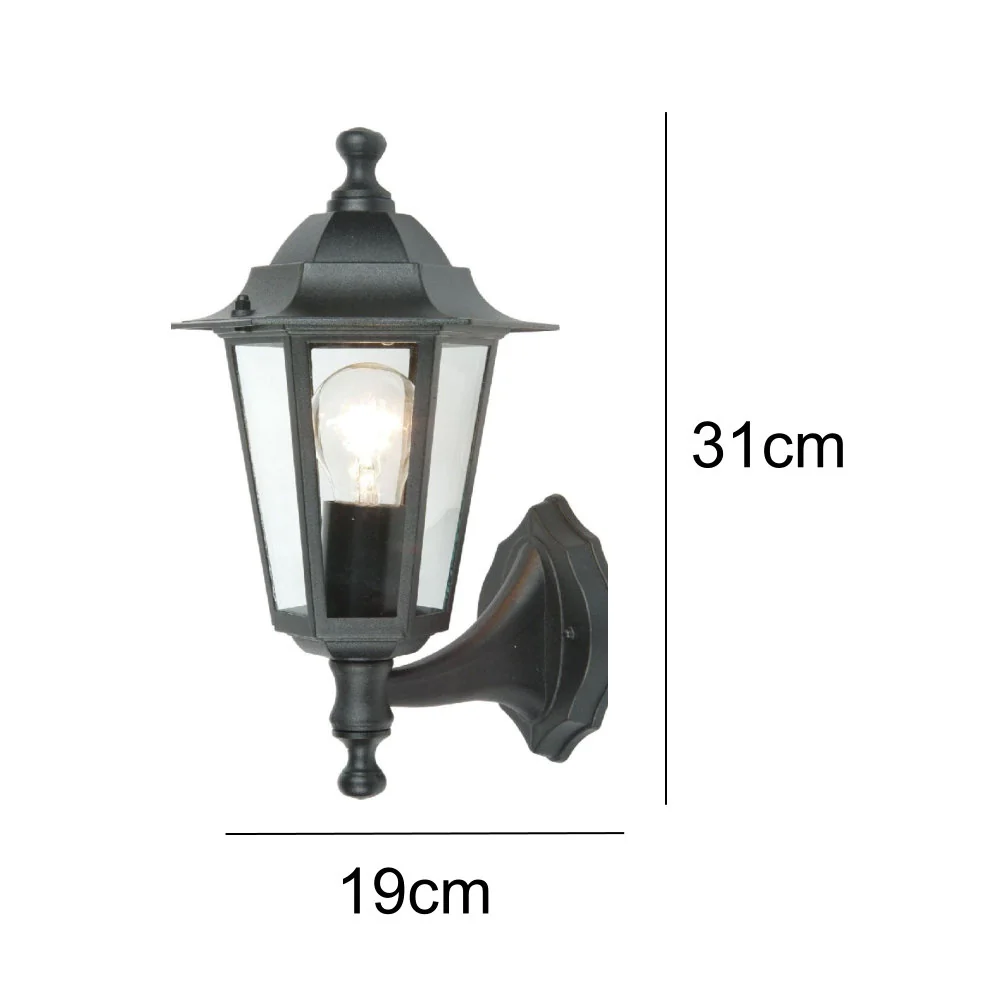 Britalia BR5112102012 Black & Clear Glass Panels Outdoor Vintage Coach Up Lantern Wall Light - Image 5
