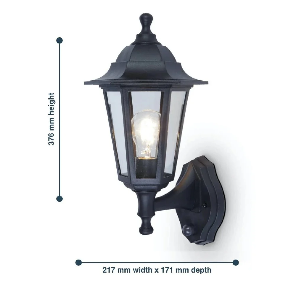 Britalia BR5112606346 Black Outdoor Vintage Coach Up Lantern Wall Light with PIR - Image 5