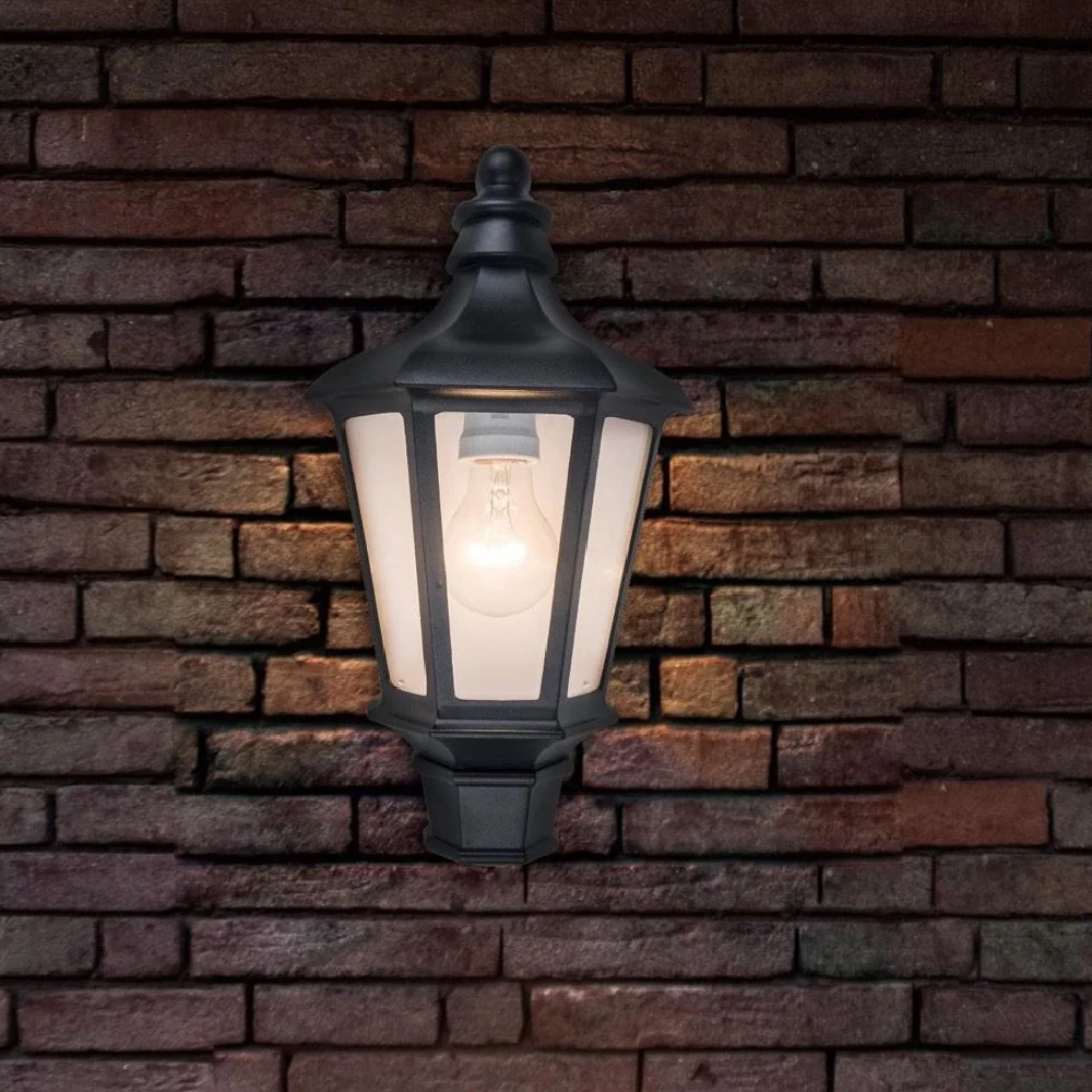 Britalia BR5180601012 Black & Clear Glass Outdoor Vintage Coach Half Lantern Flush Wall Light - Image 2
