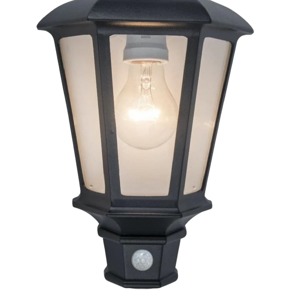 Britalia BR5180602012 Black & Clear Glass Outdoor Vintage Coach Half Lantern Flush Wall Light with PIR - Image 2