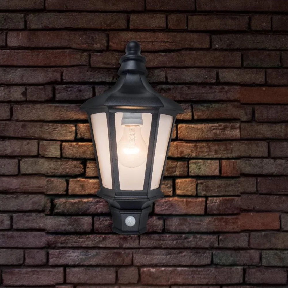 Britalia BR5180602012 Black & Clear Glass Outdoor Vintage Coach Half Lantern Flush Wall Light with PIR - Image 3