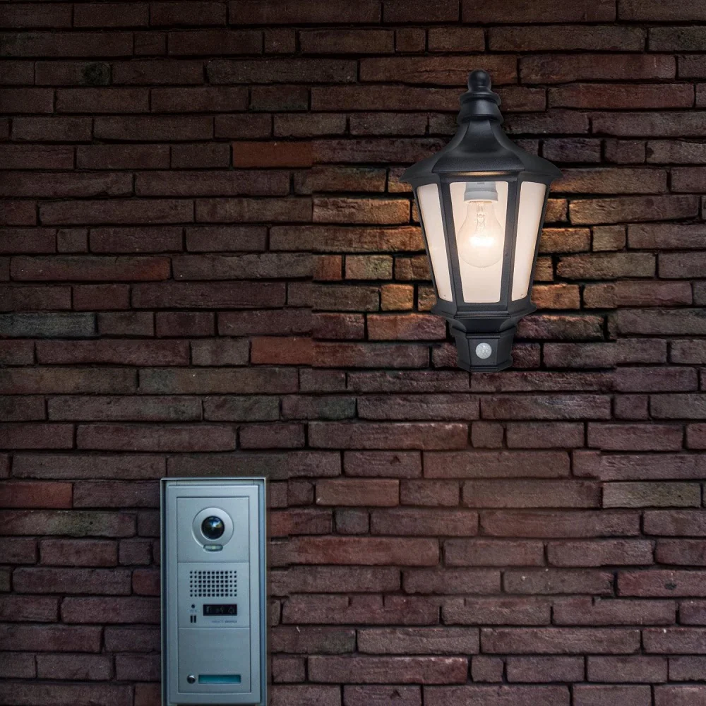 Britalia BR5180602012 Black & Clear Glass Outdoor Vintage Coach Half Lantern Flush Wall Light with PIR - Image 4