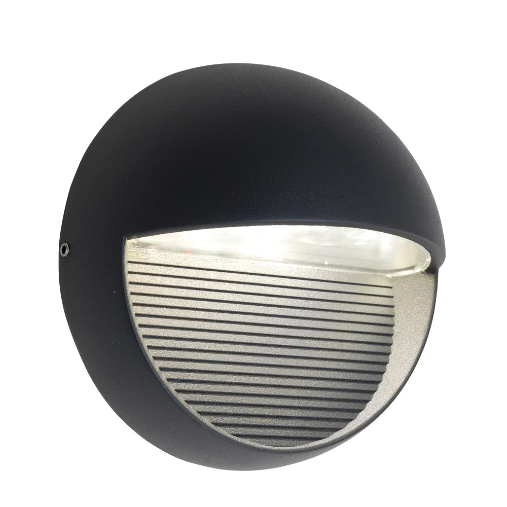 LED Anthracite Grey Modern Round Eyelid Bulkhead Wall Light IP54