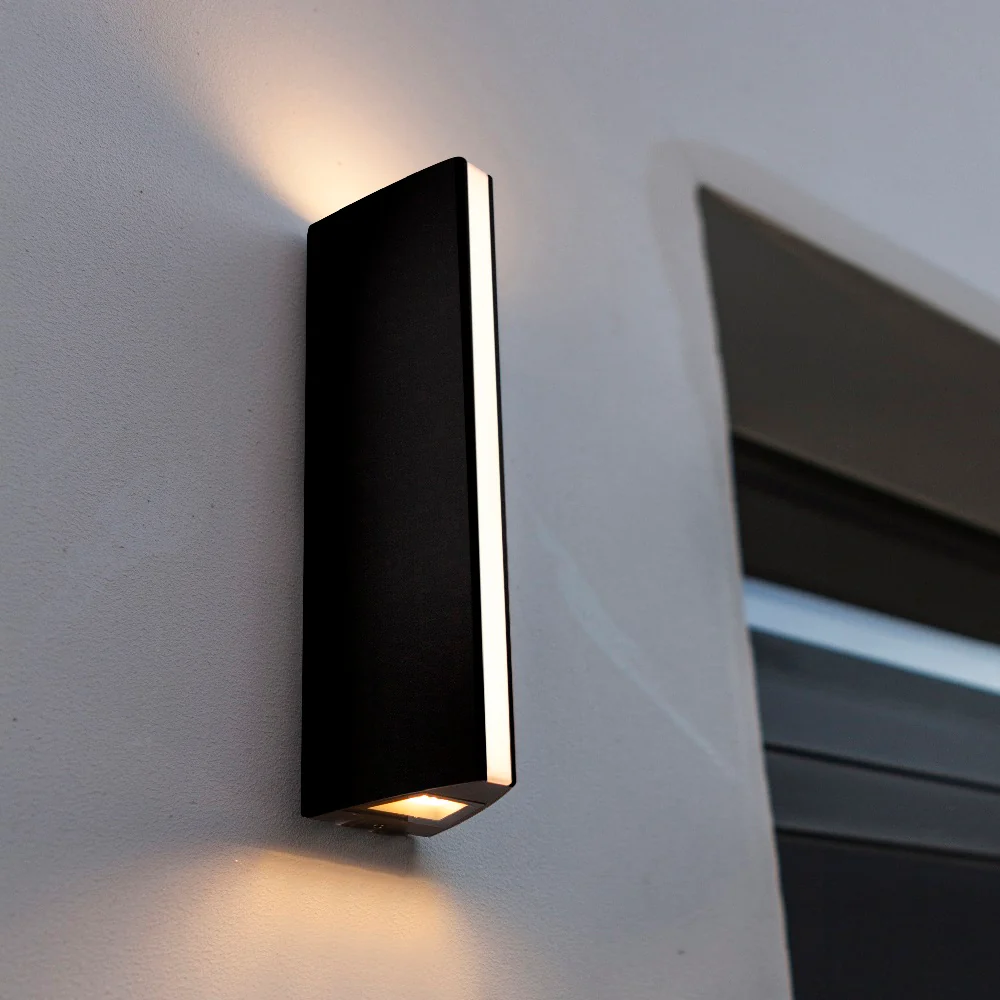 LED Matt Black Outdoor Modern Triangular Up & Down Wall Light 750lm - Image 2