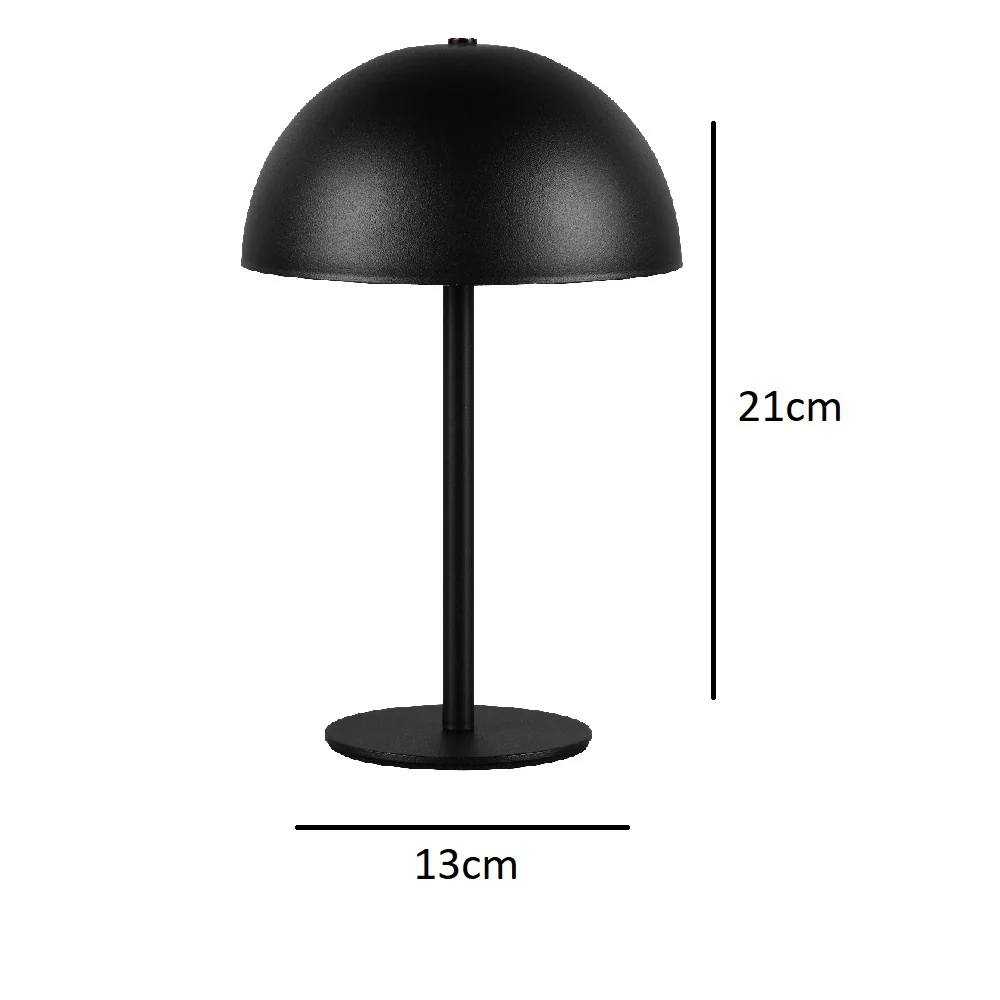 LED Black Dome Shape USB Rechargeable Touch Table Lamp 21cm - Image 5