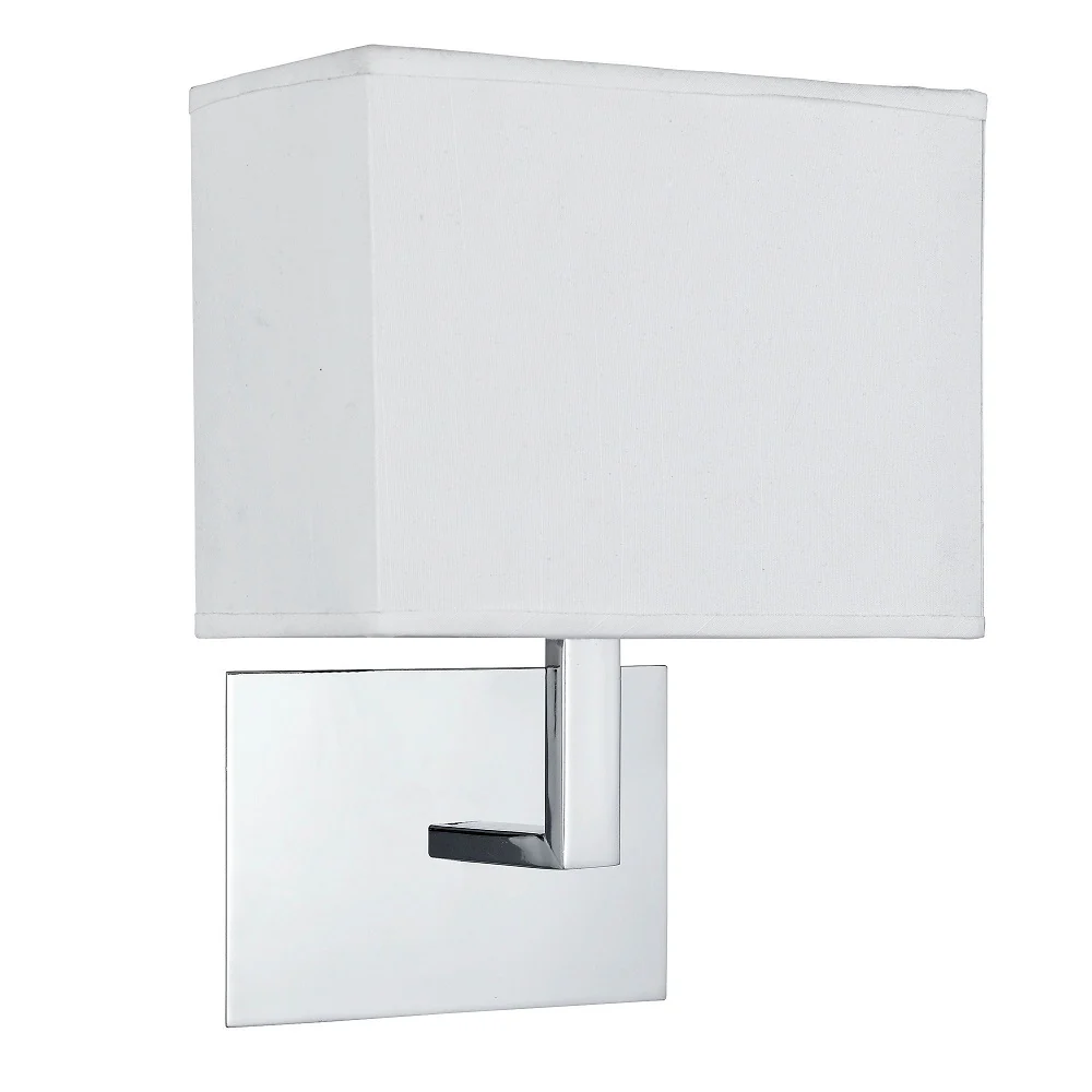 Polished Chrome Square Backplate Wall Light with Rectangular White Shade