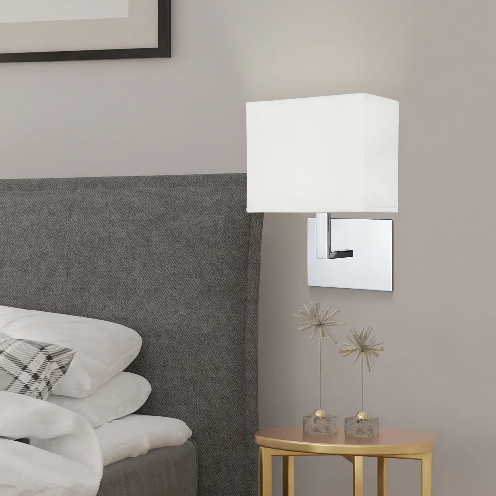 Polished Chrome Square Backplate Wall Light with Rectangular White Shade - Image 4