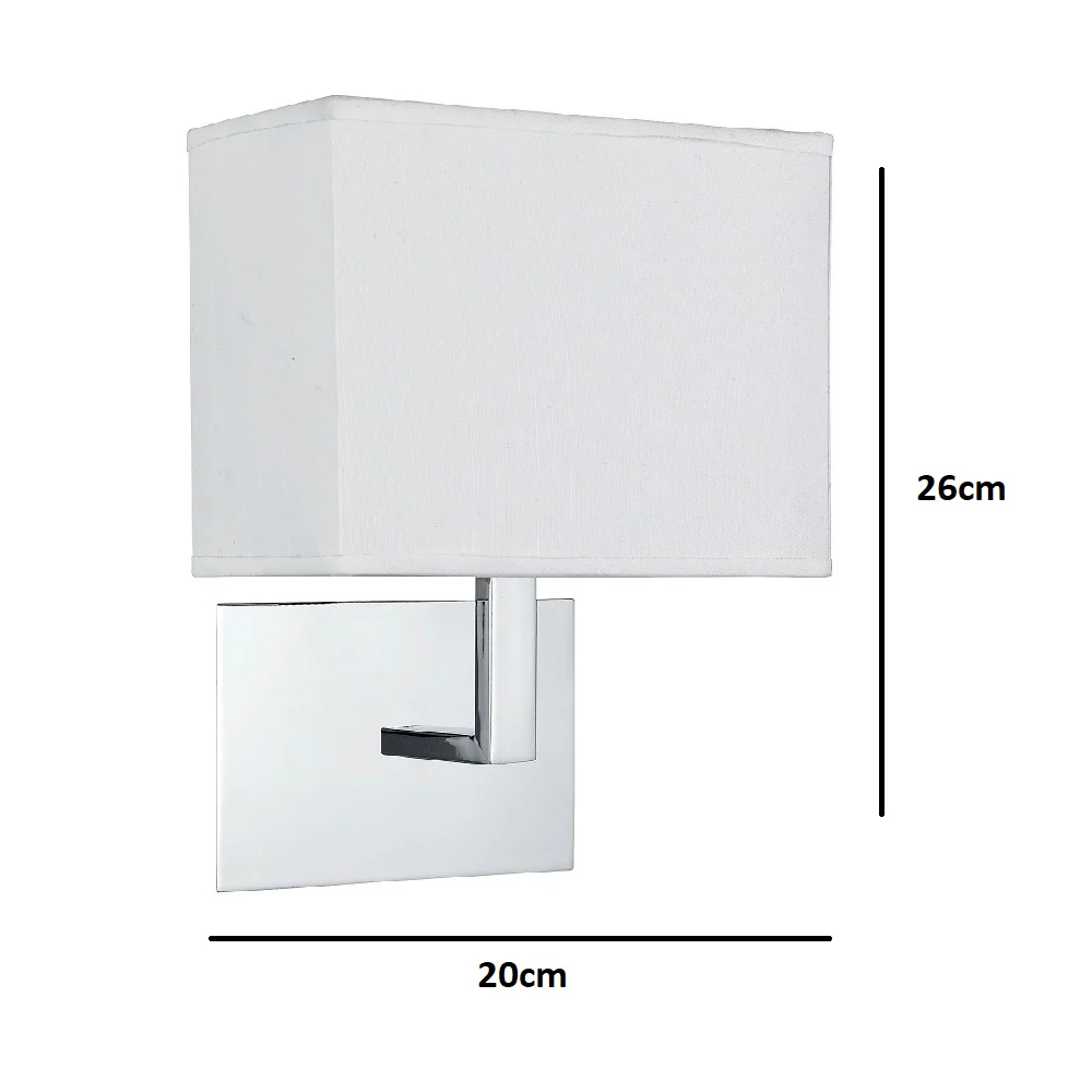 Polished Chrome Square Backplate Wall Light with Rectangular White Shade - Image 5