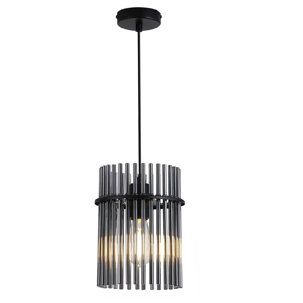 Matt Black and Smoked Glass Rods Modern Pendant Light 20cm