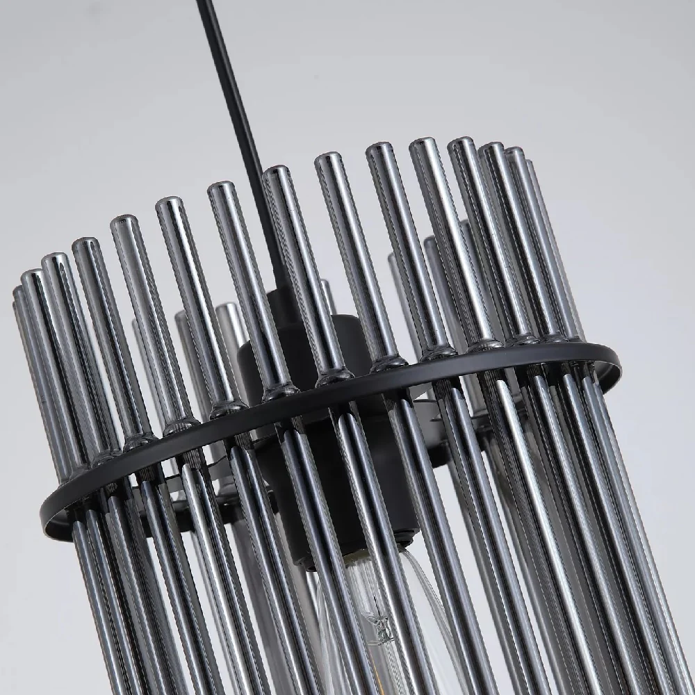Matt Black and Smoked Glass Rods Modern Pendant Light 20cm - Image 3