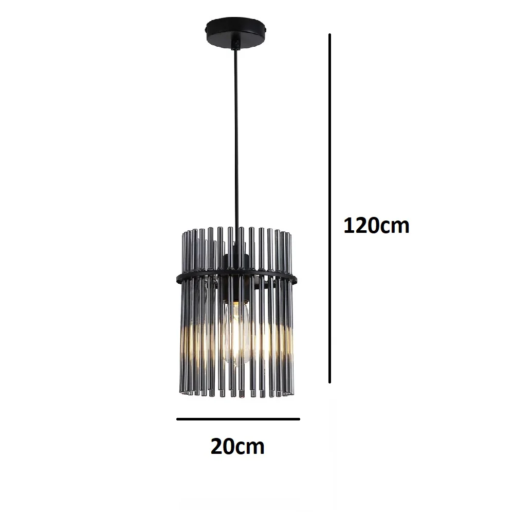 Matt Black and Smoked Glass Rods Modern Pendant Light 20cm - Image 4